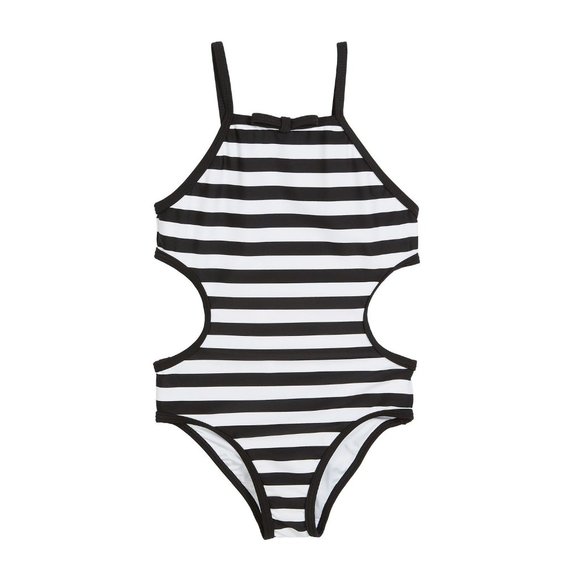 KATE SPADE New York Girls Striped Side Cutout 1 PC Swimsuit Black White sz 12 - Picture 13 of 13